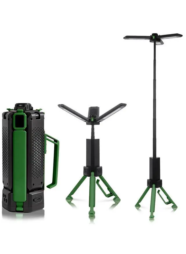 Main image of 15000mAh Rechargeable Telescopic Camping Light, Portable Flashlight & Lantern with Reinforced Tripod Base, Height Adjustable Dimmable Tent Light, Power Bank for Outdoor BBQ, Hiking, Job Site, Green