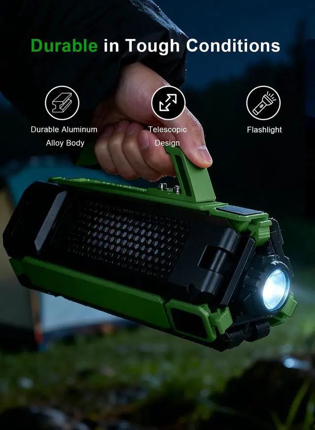 Alt view image 6 of 7 - 15000mAh Rechargeable Telescopic Camping Light, Portable Flashlight & Lantern with Reinforced Tripod Base, Height Adjustable Dimmable Tent Light, Power Bank for Outdoor BBQ, Hiking, Job Site, Green
