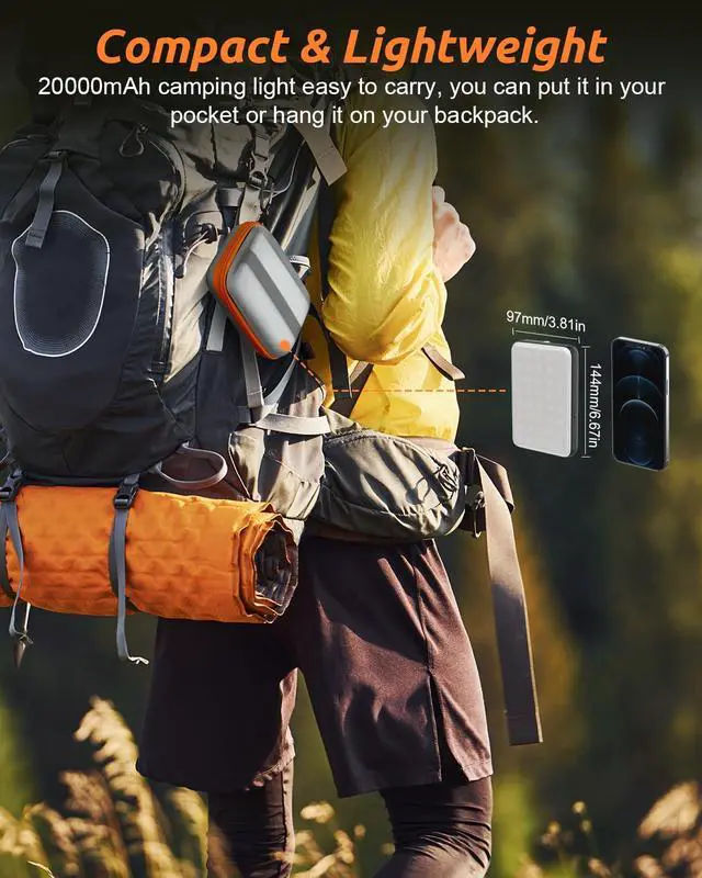 Alt view image 7 of 7 - LED Camping Lantern Rechargeable, 20000mAh Portable Camping Lights up to 144 Hours & 4 Light Modes, IPX5 Waterproof Camping Essentials for Power Outages, Emergency, Tent, Gift for Men