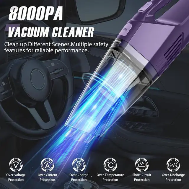 Alt view image 3 of 7 - Handheld Vacuum Cordless Car Vac Portable with 8KPA & Multi Accessories & Low Noise, Lightweight Hand Held Vacuum Cordless Rechargeable for Car/Home/Dust/Pet Hair, Mine Portable Vacuum