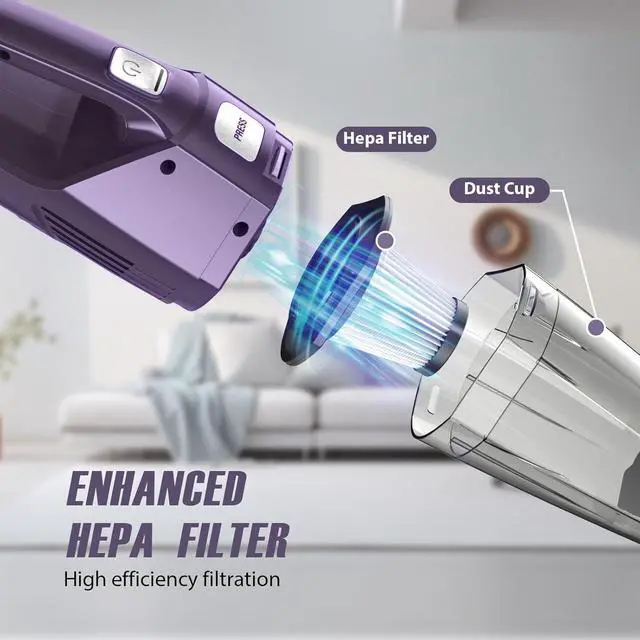Alt view image 5 of 7 - Handheld Vacuum Cordless Car Vac Portable with 8KPA & Multi Accessories & Low Noise, Lightweight Hand Held Vacuum Cordless Rechargeable for Car/Home/Dust/Pet Hair, Mine Portable Vacuum