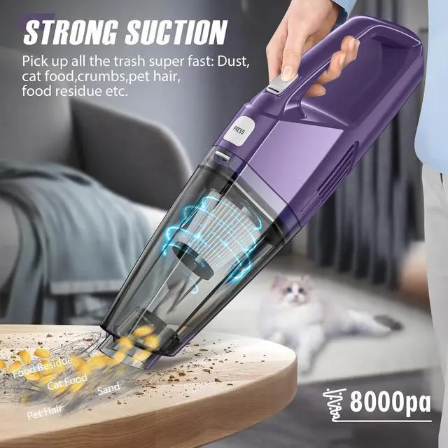 Alt view image 7 of 7 - Handheld Vacuum Cordless Car Vac Portable with 8KPA & Multi Accessories & Low Noise, Lightweight Hand Held Vacuum Cordless Rechargeable for Car/Home/Dust/Pet Hair, Mine Portable Vacuum