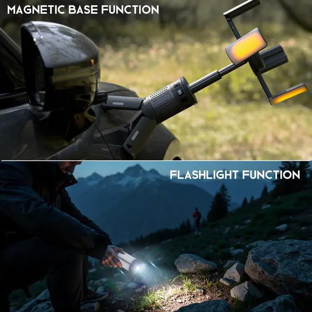 Alt view image 3 of 7 - Telescopic Camping Lights, Rechargeable Camping Lights with Stand,12000mAh Collapsible Camping Lanterns, Magnetic Base Portable Flashlights IPX5 Waterproof for Camping,Hiking,Emergency Use