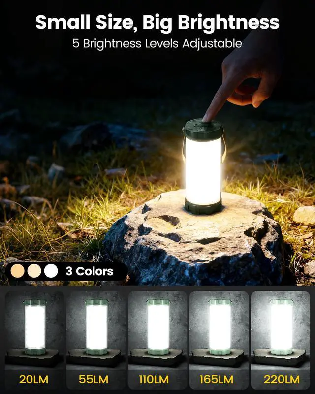 Alt view image 3 of 7 - 106 LED Camping Lights, Up to 80Hrs, 5000mAh Camping Lantern Rechargeable with 5 Brightness 3 Modes & SOS, IP68 Waterproof, Max 1200LM, Lanterns for Power Outages Hiking Emergency Hurricane