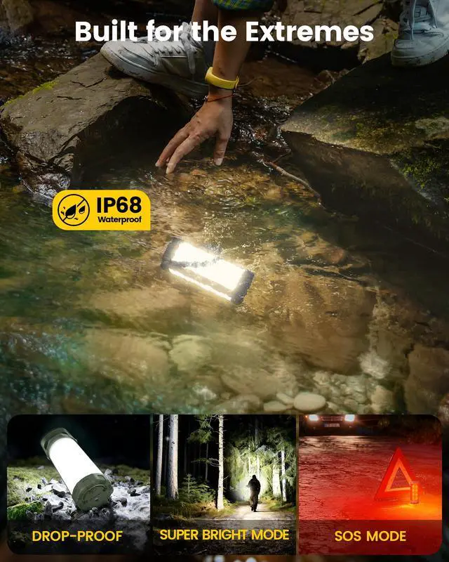 Alt view image 4 of 7 - 106 LED Camping Lights, Up to 80Hrs, 5000mAh Camping Lantern Rechargeable with 5 Brightness 3 Modes & SOS, IP68 Waterproof, Max 1200LM, Lanterns for Power Outages Hiking Emergency Hurricane
