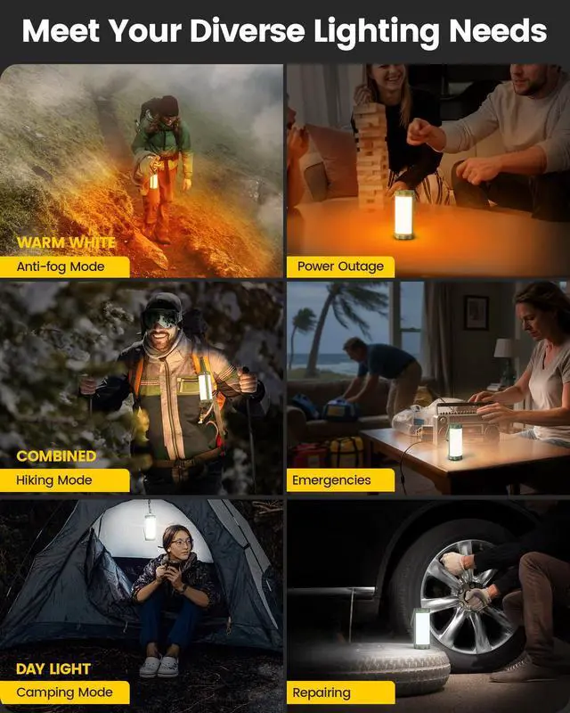 Alt view image 6 of 7 - 106 LED Camping Lights, Up to 80Hrs, 5000mAh Camping Lantern Rechargeable with 5 Brightness 3 Modes & SOS, IP68 Waterproof, Max 1200LM, Lanterns for Power Outages Hiking Emergency Hurricane
