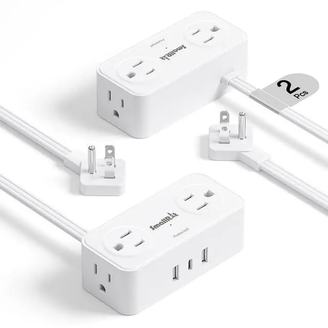 Main image of Power Strip with USB, 2 Pcs Flat Extension Cord with Multiple Outlets3.3FT Flat Plug Power Bar with 4 Outlet Extender for Travel, Hotel, Dorm, Cruise Eessentials, No Surge Protection, White