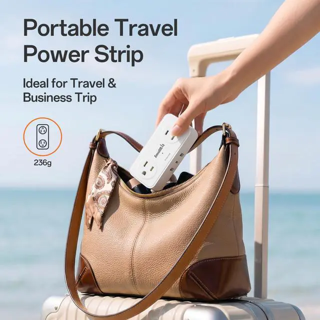 Alt view image 7 of 7 - Power Strip with USB, 2 Pcs Flat Extension Cord with Multiple Outlets3.3FT Flat Plug Power Bar with 4 Outlet Extender for Travel, Hotel, Dorm, Cruise Eessentials, No Surge Protection, White