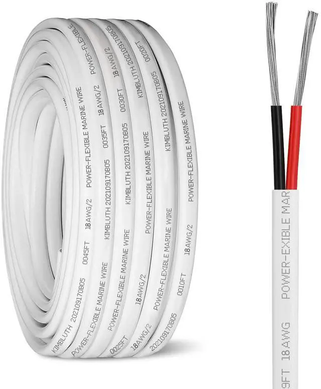 Main image of 18 Gauge Duplex Marine Wire Tinned Copper Boat Cable, 50ft 18 AWG Standard USA OFC Oxygen Free Copper Wire for Automotive Boat Speakers Solar Outdoors