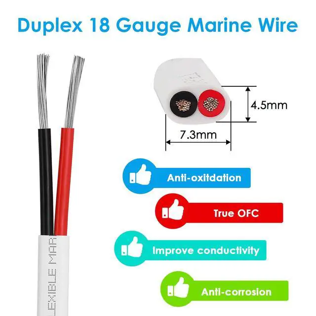 Alt view image 2 of 7 - 18 Gauge Duplex Marine Wire Tinned Copper Boat Cable, 50ft 18 AWG Standard USA OFC Oxygen Free Copper Wire for Automotive Boat Speakers Solar Outdoors