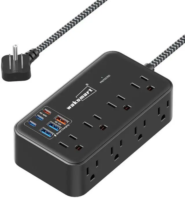 Main image of PD45W USB C Charger, Surge Protector Power Strip (2800J), 8 AC Outlets with 6 USB Ports (3 USB-C), 5ft Braided Cord, 45W Charging Station for MacBook, Laptops, iPad, iPhone, ETL Listed