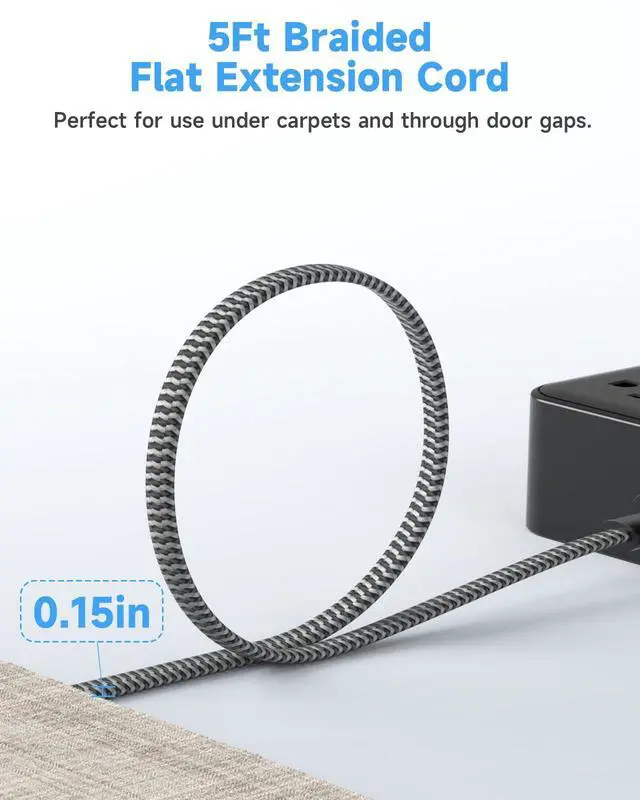 Alt view image 5 of 7 - PD45W USB C Charger, Surge Protector Power Strip (2800J), 8 AC Outlets with 6 USB Ports (3 USB-C), 5ft Braided Cord, 45W Charging Station for MacBook, Laptops, iPad, iPhone, ETL Listed