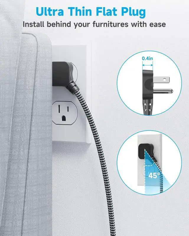 Alt view image 4 of 7 - PD45W USB C Charger, Surge Protector Power Strip (2800J), 8 AC Outlets with 6 USB Ports (3 USB-C), 5ft Braided Cord, 45W Charging Station for MacBook, Laptops, iPad, iPhone, ETL Listed