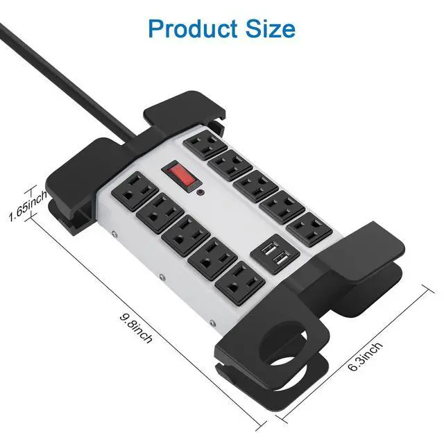 Alt view image 7 of 7 - Heavy Duty Power Strip with USB Ports, Garage 10 Outlets Surge Protector 2700 Joules, Industrial Workshop Metal 15Amp Multiple Outlets, 5 FT Extension Cord and Wide Spaced Grey.