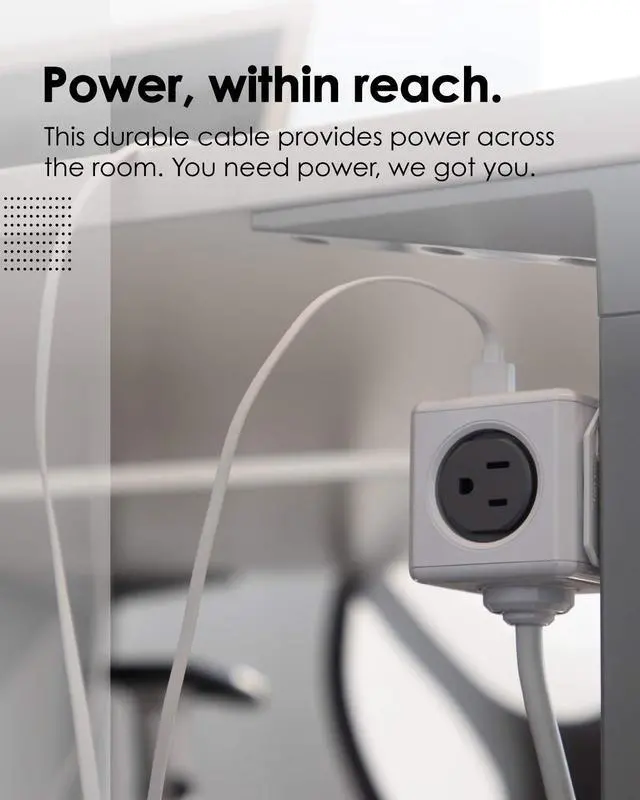 Alt view image 4 of 7 - PowerCube USB Power Strip Surge Protector, 4 Outlets 2 USBs 5ft Cord Mounting Dock & Removable Tape, Compact Travel Plug Cube for Cruise Home Office Dorm 15A 1875W ETL Certified Green