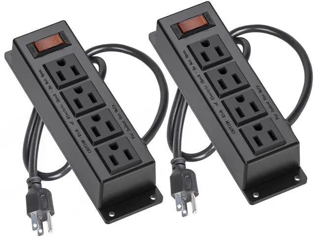 Main image of 2 Packs Wall Mount Power Outlet Strip, 4 Outlet Mountable Power Strip with Switch, 3ft Cord Under Desk Power Strip for Office/Industrial/Home, Flat Plug, Black