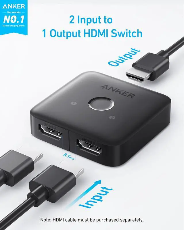 Alt view image 2 of 6 - HDMI Switch, 4K@60Hz HDMI Switcher, 2 in 1 Out with Smooth Finish, Supports HDR, 3D, Dolby, Compatible with Laptops, PC, Xbox Series, PS5 / PS4, Projector, and More