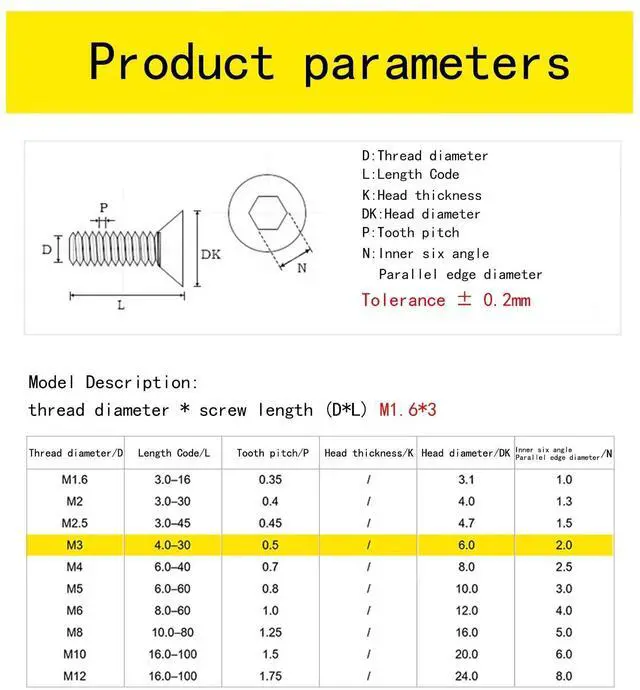 Alt view image 2 of 7 - M3-0.5 x 14mm Flat Head Socket Cap Screws, 10.9 Grade Alloy Steel,DIN 7991,Allen Socket Drive, Black Oxide Finish, Machine Thread, Countersunk Bolts,Fully Thread Quantity 60