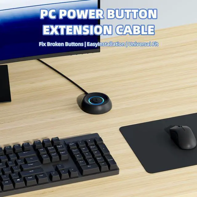 Alt view image 2 of 7 - PC Power Button with 118" Cable - Desktop Computer External ON/Off Switch LED Indicator, PC Power Supply Button SW Extension with Adhesive Mount, Splitter for Computer Motherboard (Black, 118")