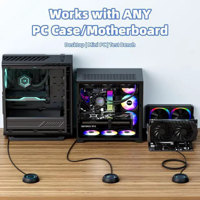 Alt view image 3 of 7 - PC Power Button with 118" Cable - Desktop Computer External ON/Off Switch LED Indicator, PC Power Supply Button SW Extension with Adhesive Mount, Splitter for Computer Motherboard (Black, 118")