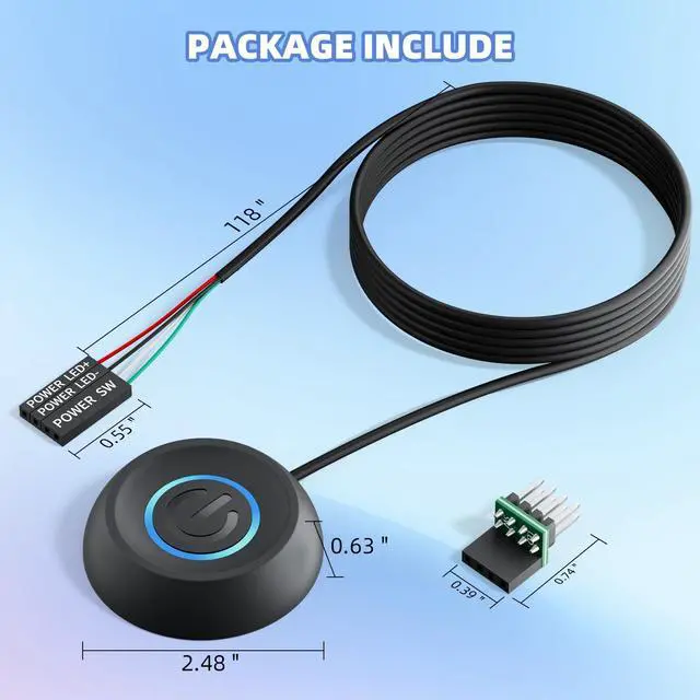 Alt view image 7 of 7 - PC Power Button with 118" Cable - Desktop Computer External ON/Off Switch LED Indicator, PC Power Supply Button SW Extension with Adhesive Mount, Splitter for Computer Motherboard (Black, 118")