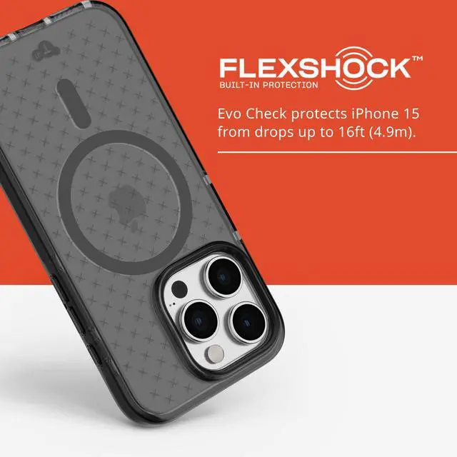 Alt view image 4 of 7 - Evo Check case for iPhone 15 Pro - Compatible with MagSafe - Impact Protection Case - Smokey/Black
