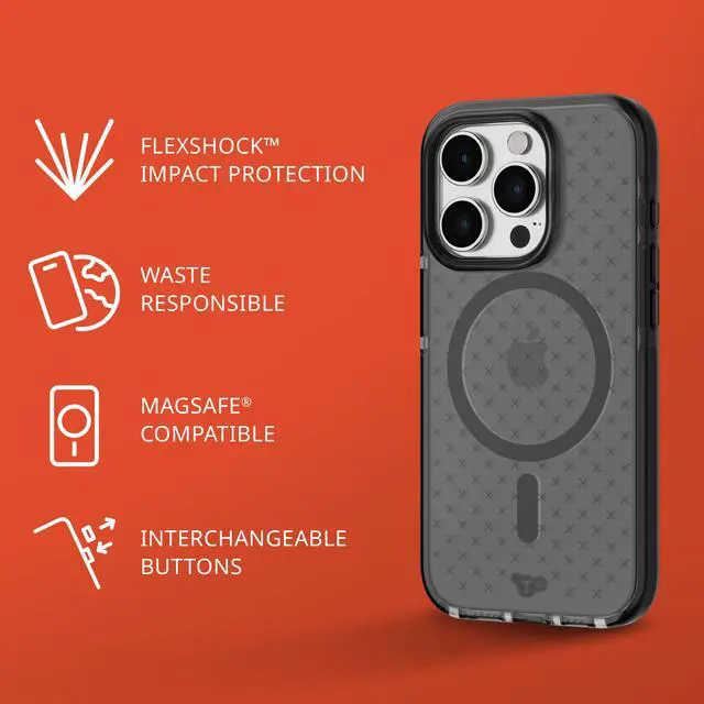 Alt view image 3 of 7 - Evo Check case for iPhone 15 Pro - Compatible with MagSafe - Impact Protection Case - Smokey/Black