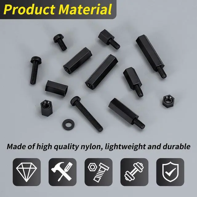 Alt view image 3 of 7 - 580 PCS M3 Black Nylon Standoff Kit with Spacers, Screws, and Nuts - Motherboard & PCB Mounting Standoffs and Screws, Threaded Pillar Spacers for Circuit Boards and Computer Building