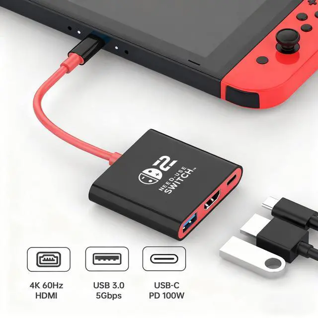 Alt view image 3 of 7 - Switch 2 Dock for Nintendo Switch Docking Station, Upgrade for Nintendo Switch TV Adapter with 4K@ 60Hz HDMI USB 3.0 and 100W PD Port, Portable Travel Dock for Switch 2/OLED MacBook Steam Deck