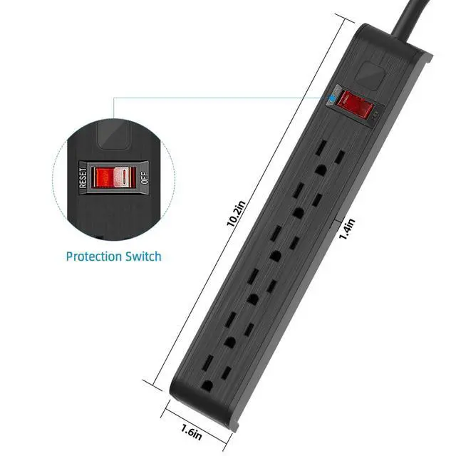 Alt view image 7 of 7 - Power Strip Surge Protector, 6 Feet Extension Cord, 600 Joules Surge Protection, Multiple Protection 6 Outlet Strip, ETL Listed (1 Pack)