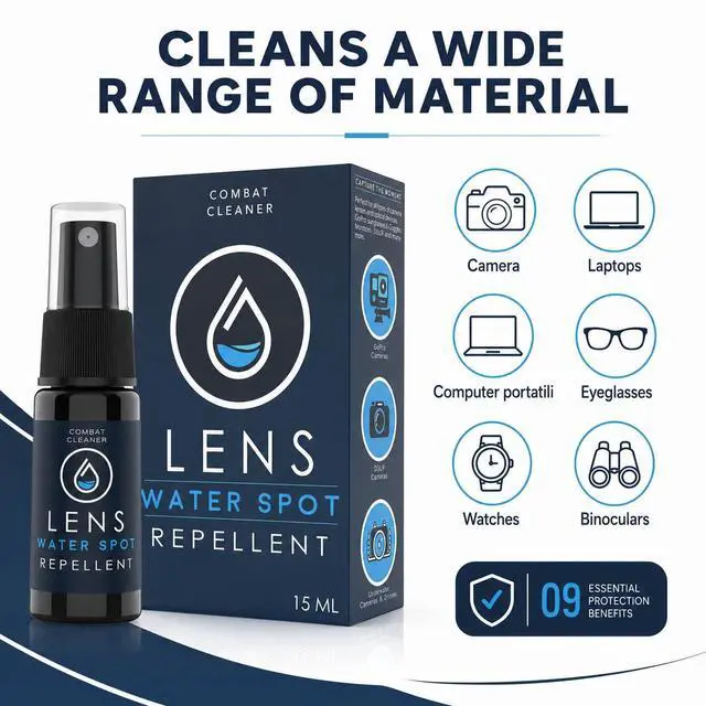 Alt view image 4 of 7 - Spray and Microfiber Lens Cleaner Care Kit - Water Spot Repellent Camera Lens and Optical Cleaning Solution for Coated Lenses, Binoculars, Scopes, Cameras, Glasses, Sunglasses, Screens