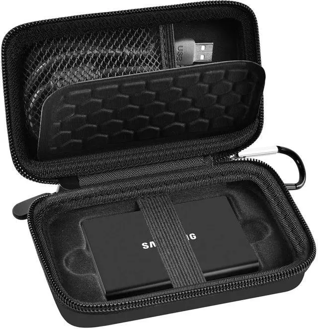Main image of Case Compatible with Samsung T7/ T7 Touch Portable SSD 1TB 2TB 500GB USB 3.2 External Solid State Drive, Travel Carrying Storage Organizer Fits for USB Cables and More Accessories (Full Black)