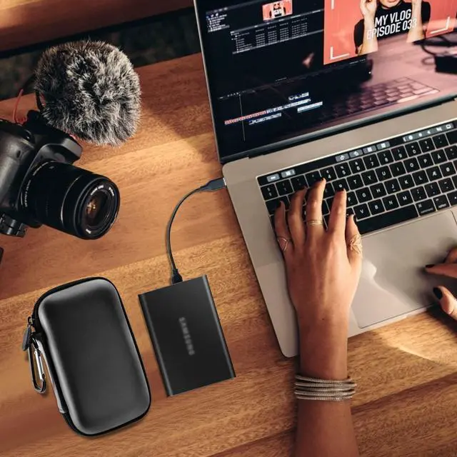 Alt view image 6 of 7 - Case Compatible with Samsung T7/ T7 Touch Portable SSD 1TB 2TB 500GB USB 3.2 External Solid State Drive, Travel Carrying Storage Organizer Fits for USB Cables and More Accessories (Full Black)