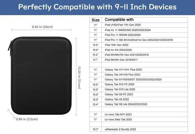 Alt view image 2 of 7 - 9-11 Inch Tablet Sleeve Bag Carrying Case, Black