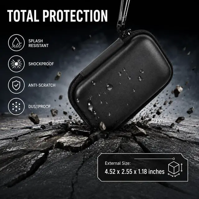 Alt view image 6 of 7 - Case for SanDisk Extreme Portable SSD & Extreme PRO, Hard Shell Protective Storage Bag with Carabiner, Fits 1TB 2TB 4TB 8TB External Solid State Drive (Black with SD Card Pocket, for Sandisk V2)
