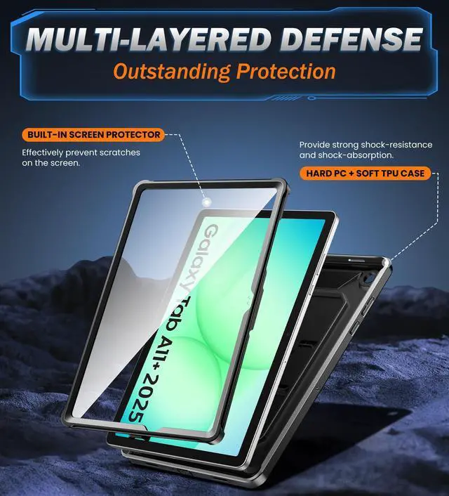 Alt view image 3 of 7 - Case for Samsung Galaxy Tab A11+/A11 Plus 11 Inch 2026 SM-X230/X236/X238 with Screen Protector, Heavy Duty Shockproof Rugged Full Body Protective Cover, Black
