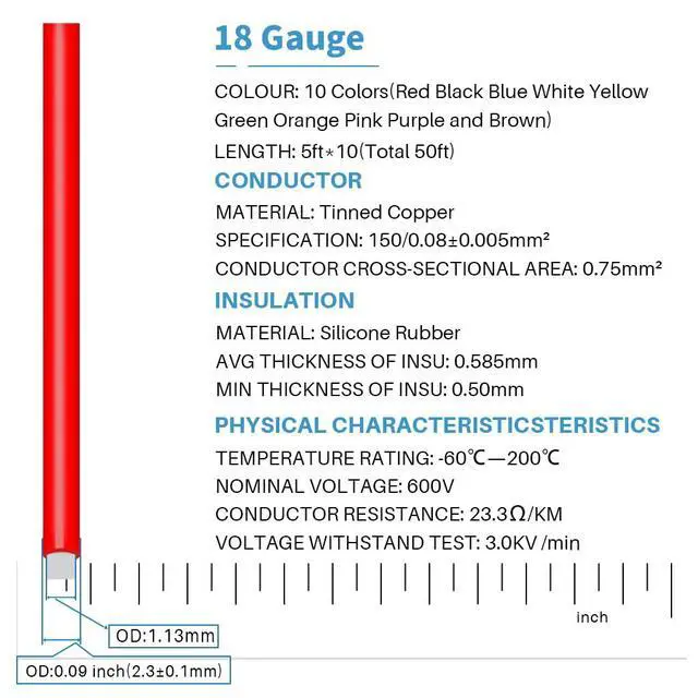 Alt view image 2 of 5 - 18 Gauge Silicone Wire Kit 10 Color Each 5 ft Flexible 18 AWG Stranded Tinned Copper Wire