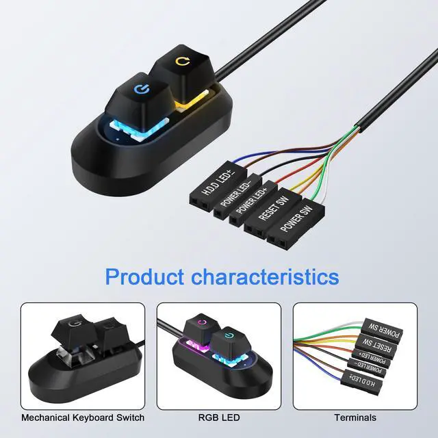 Alt view image 3 of 7 - External Power Button for Desktop, PC Power Switch, Push Button, Manual Operation, Black