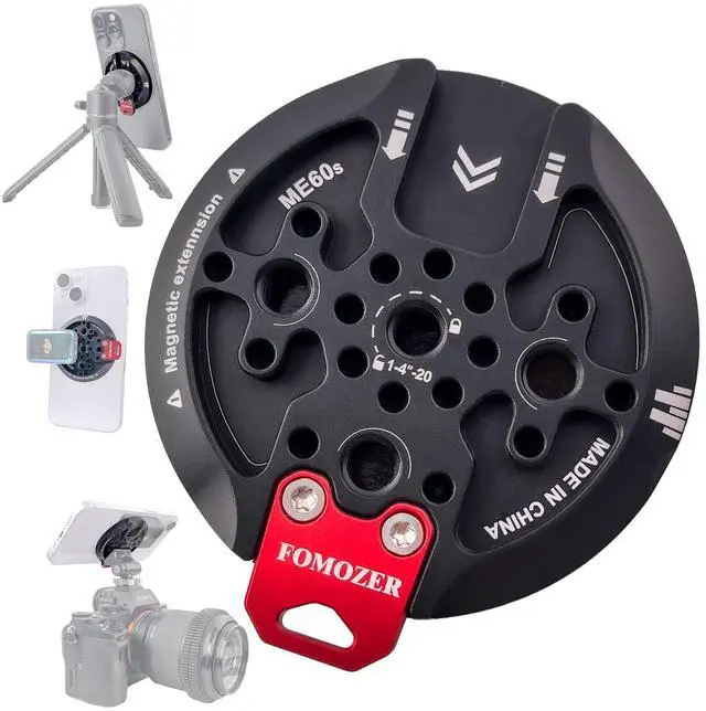 Main image of Magnetic Tripod Mount Adapter with 1/4" Threads & Multi-Angle Arri Holes, MagSafe Compatible Stand for iPhone 16 Pro Max, 15 Plus, 14, 13, 12 Mini - ME60 (ME60S)