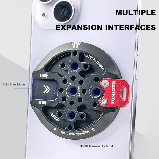 Alt view image 2 of 7 - Magnetic Tripod Mount Adapter with 1/4" Threads & Multi-Angle Arri Holes, MagSafe Compatible Stand for iPhone 16 Pro Max, 15 Plus, 14, 13, 12 Mini - ME60 (ME60S)
