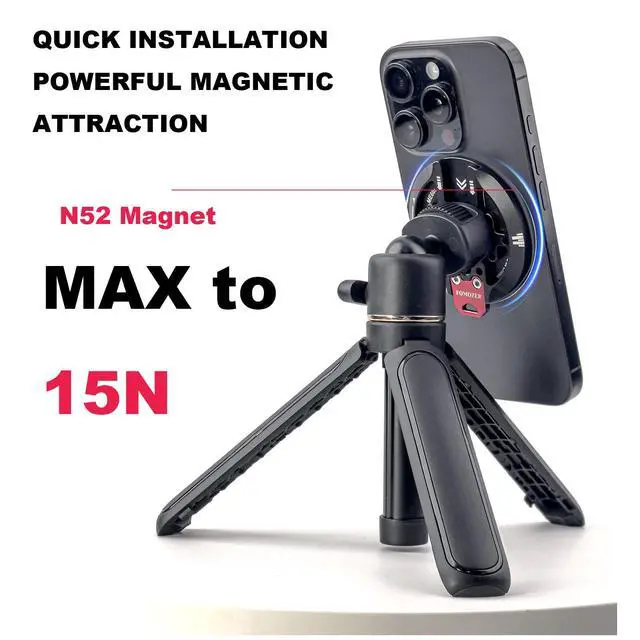 Alt view image 3 of 7 - Magnetic Tripod Mount Adapter with 1/4" Threads & Multi-Angle Arri Holes, MagSafe Compatible Stand for iPhone 16 Pro Max, 15 Plus, 14, 13, 12 Mini - ME60 (ME60S)