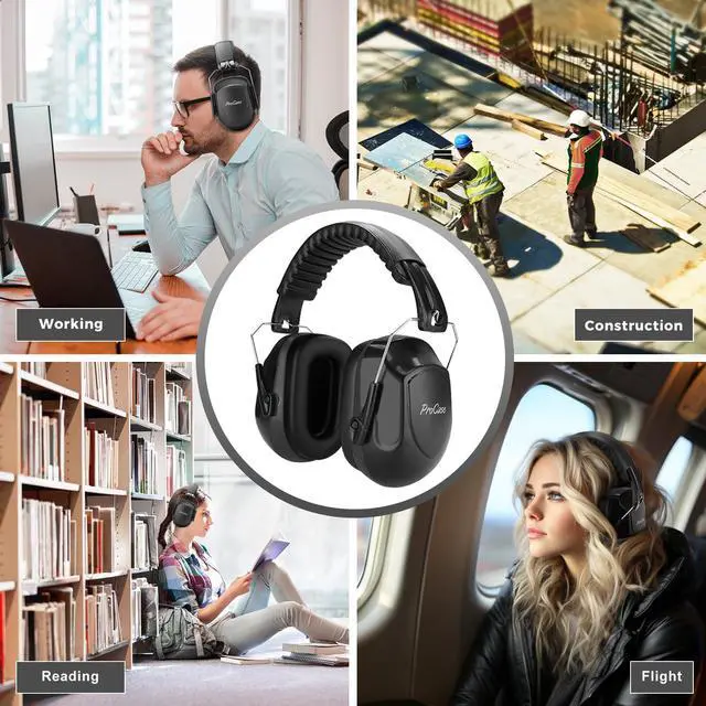 Alt view image 7 of 7 - NRR 28dB Noise Reduction Ear Muffs, Foldable Adjustable Passive Noise Cancelling Headphones for Adults Kids Autism, Hearing Protection for Shooting, Construction, Mowing, Studying -Black