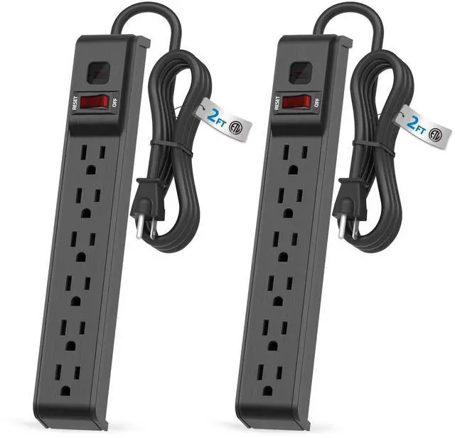 Main image of 6 Outlet Power Strip Surge Protector, 2 FT Extension Cord with Overload Protection, Wall Mountable for Home and Office, 600J, 15A/1875W, ETL Listed
