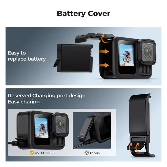 Alt view image 3 of 7 - Silicone Sleeve Protective Cover Compatible with GoPro Hero 13 Black, Battery Side Lid + Screen & Lens Protectors & Lens Caps & Lanyard Action Camera Accessories Kit