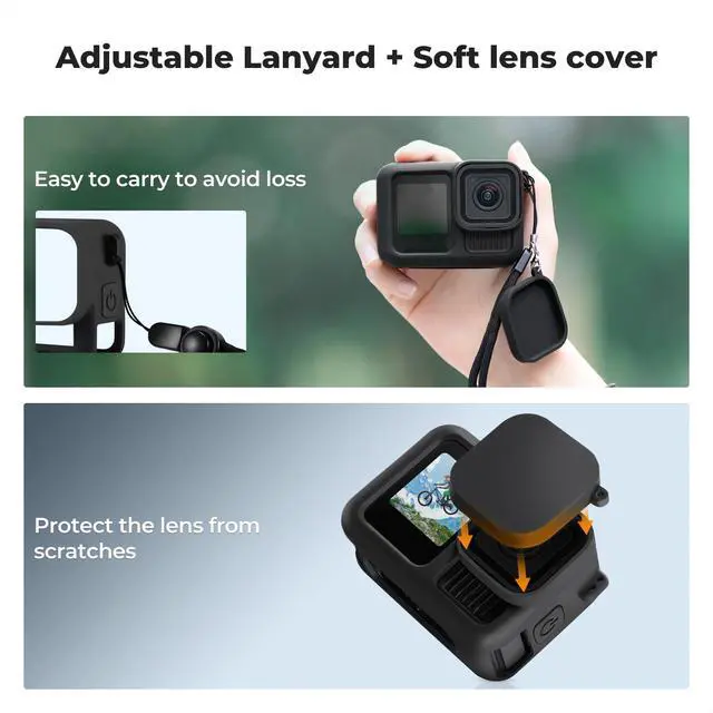 Alt view image 4 of 7 - Silicone Sleeve Protective Cover Compatible with GoPro Hero 13 Black, Battery Side Lid + Screen & Lens Protectors & Lens Caps & Lanyard Action Camera Accessories Kit
