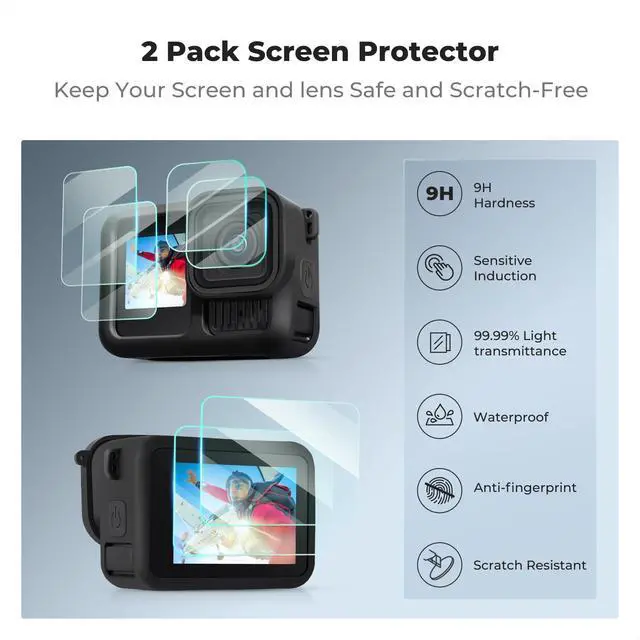 Alt view image 6 of 7 - Silicone Sleeve Protective Cover Compatible with GoPro Hero 13 Black, Battery Side Lid + Screen & Lens Protectors & Lens Caps & Lanyard Action Camera Accessories Kit