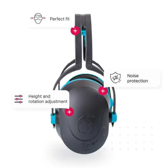 Alt view image 2 of 7 - L320 hearing protection, noise reduction earmuffs, NRR 22db, shooting, construction, comfortable headband, washable earmuff, adjustable for great fit for most adults