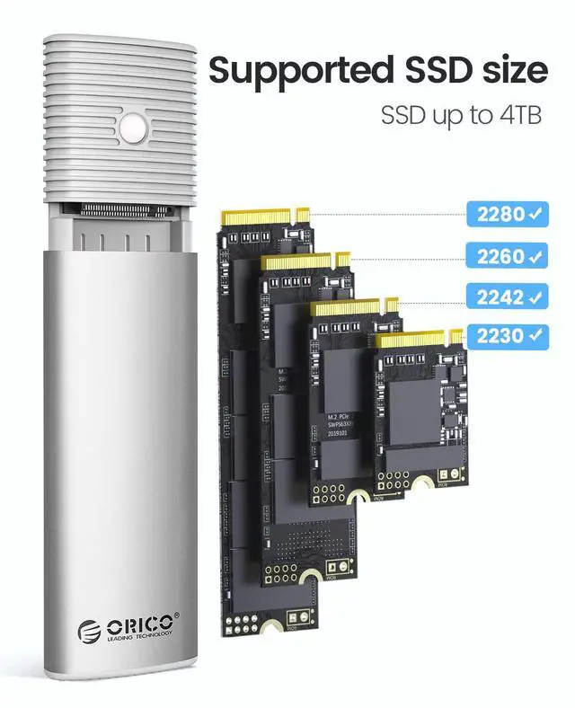 Alt view image 4 of 7 - M.2 NVMe SATA SSD Enclosure Adapter Tool-Free, USB C 3.2 Gen 2 10Gbps NVMe, 5Gbps NGFF SATA PCIe M-Key(B+M Key) 2230/2242/2260/2280, Aluminum External M2 Reader Support UASP Trim-WH(G2A)