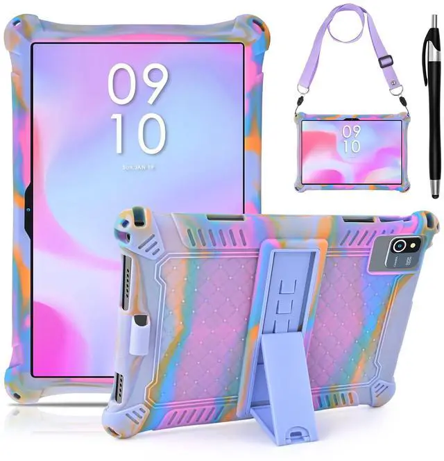 Main image of Okaysea 10.1 inch Silicone Tablet Case with Stylus Pen & Shoulder Strap, Moderness 10.1" Case, Soft Portable Protective Cover for QunyiCO 10.1, Azeyou Tab 6 10 inch, Rose Red & Purple
