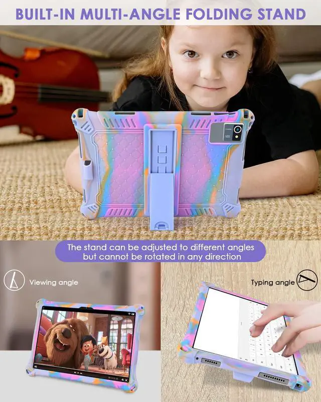 Alt view image 4 of 7 - Okaysea 10.1 inch Silicone Tablet Case with Stylus Pen & Shoulder Strap, Moderness 10.1" Case, Soft Portable Protective Cover for QunyiCO 10.1, Azeyou Tab 6 10 inch, Rose Red & Purple